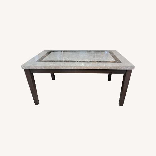 Used Marble Dining Table with 4 Leather Chairs  for sale on AptDeco