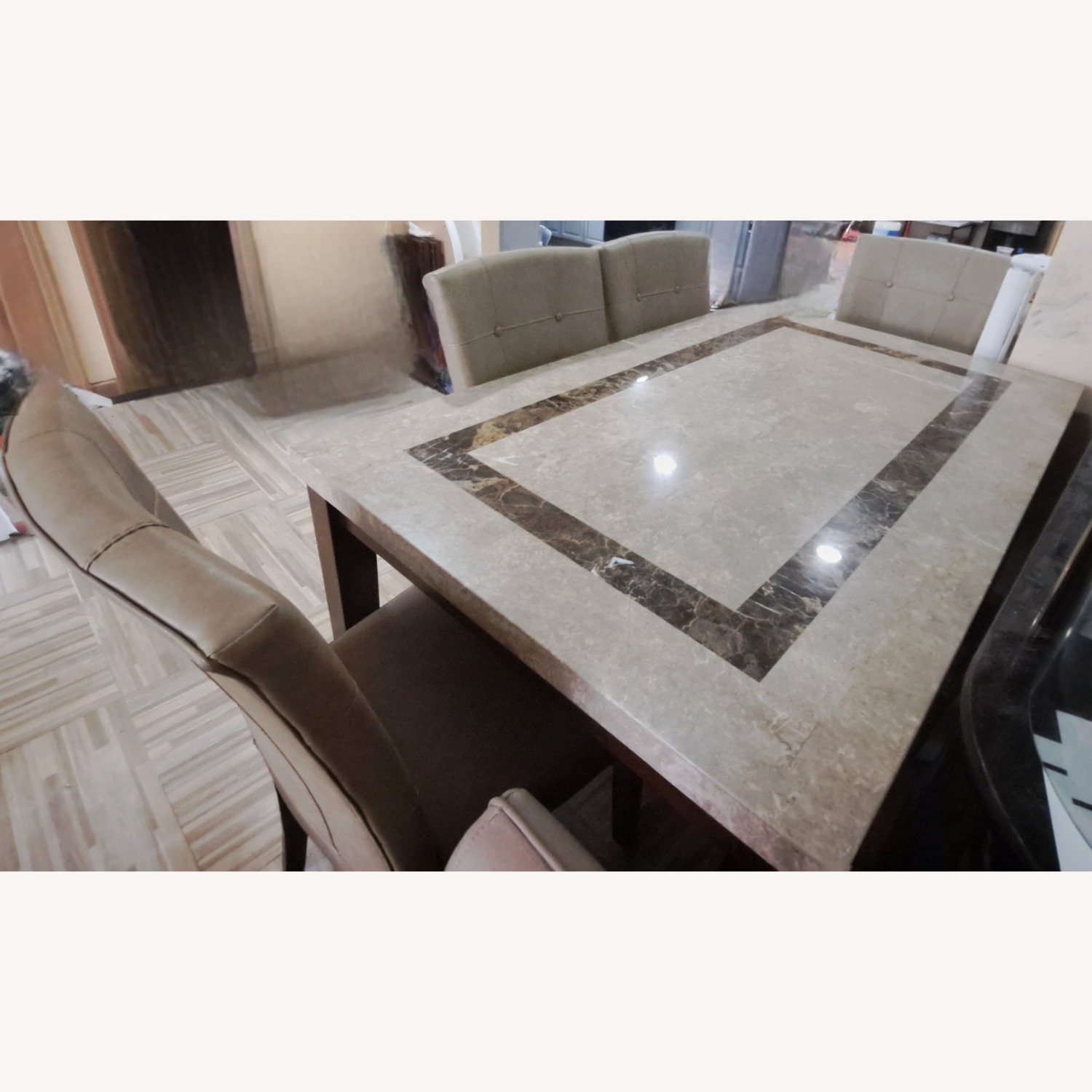 Marble Dining Table with 4 Leather Chairs - image-8