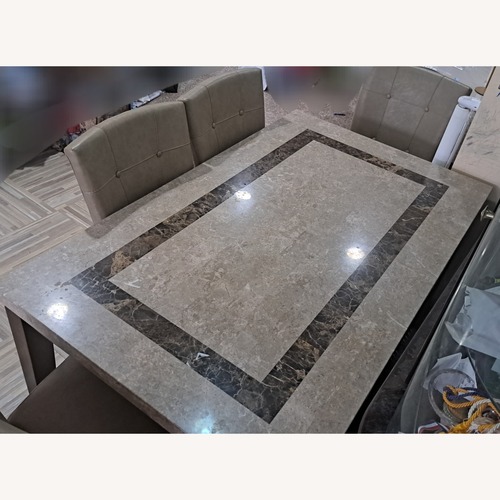 Used Marble Dining Table with 4 Leather Chairs  for sale on AptDeco