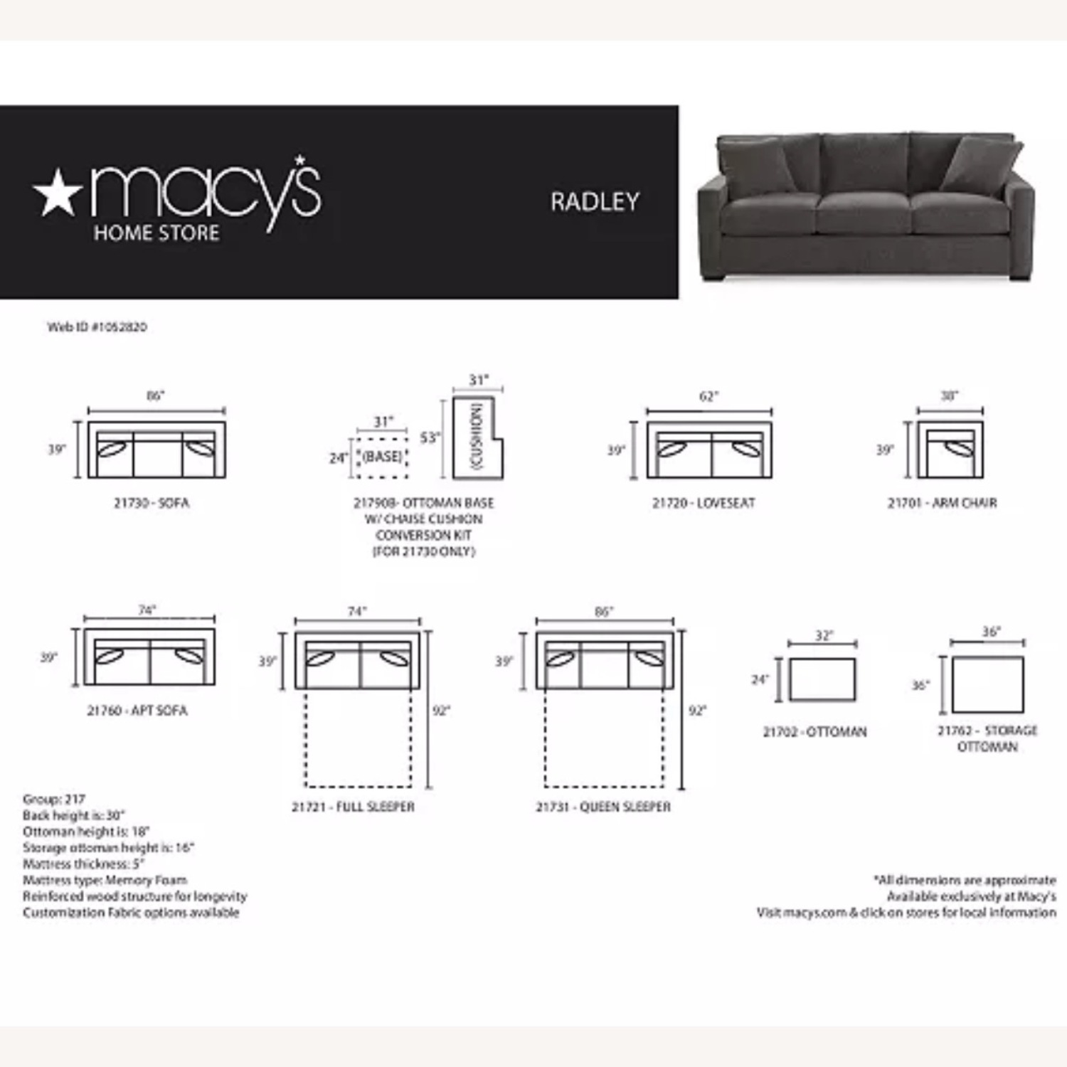 Macy's Radley Sleeper Sofa - image-6