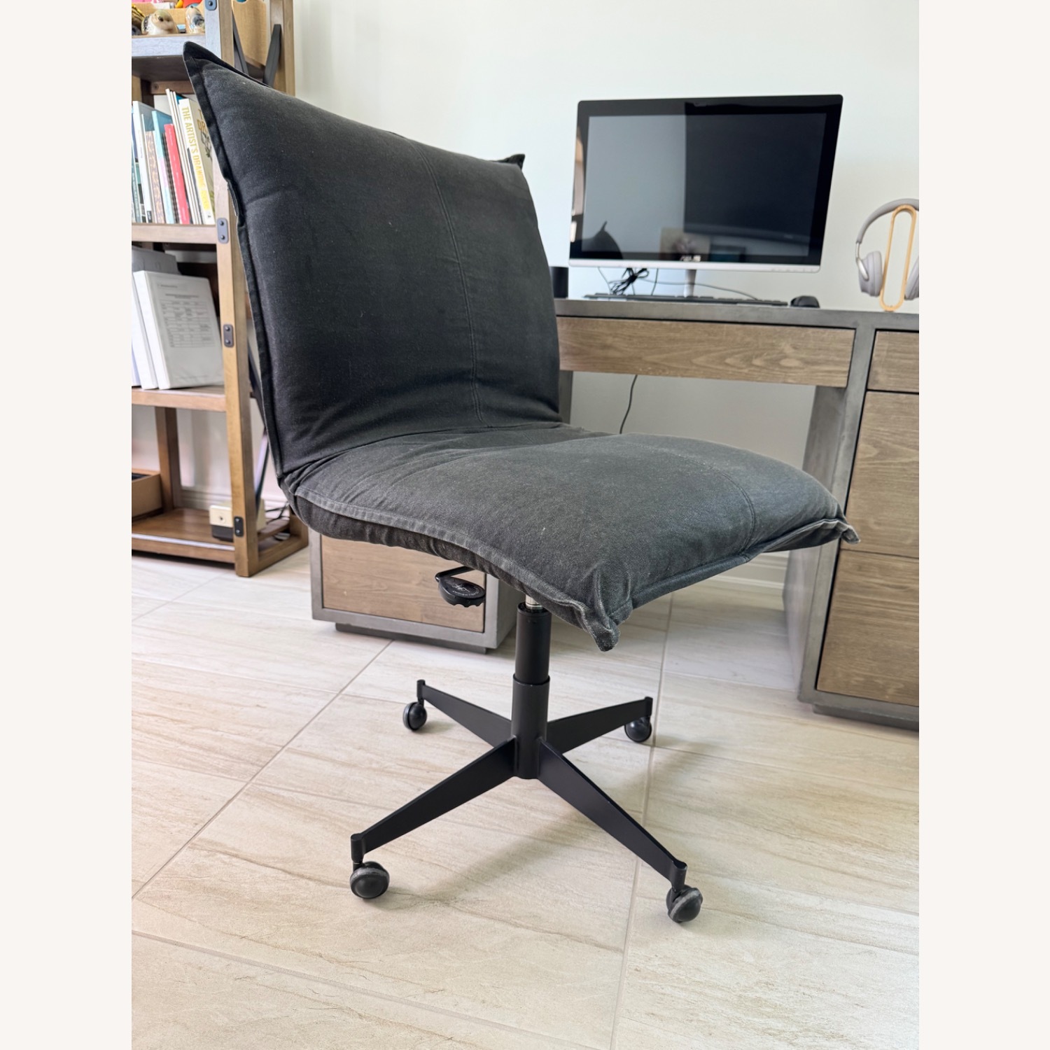 RH Platt Desk Chair - Distressed Charcoal Canvas - image-1