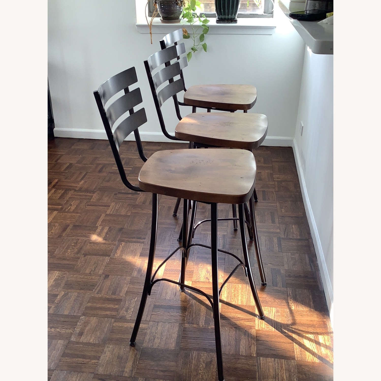3 Industrial Reclaimed Wood Barstools  - image-1