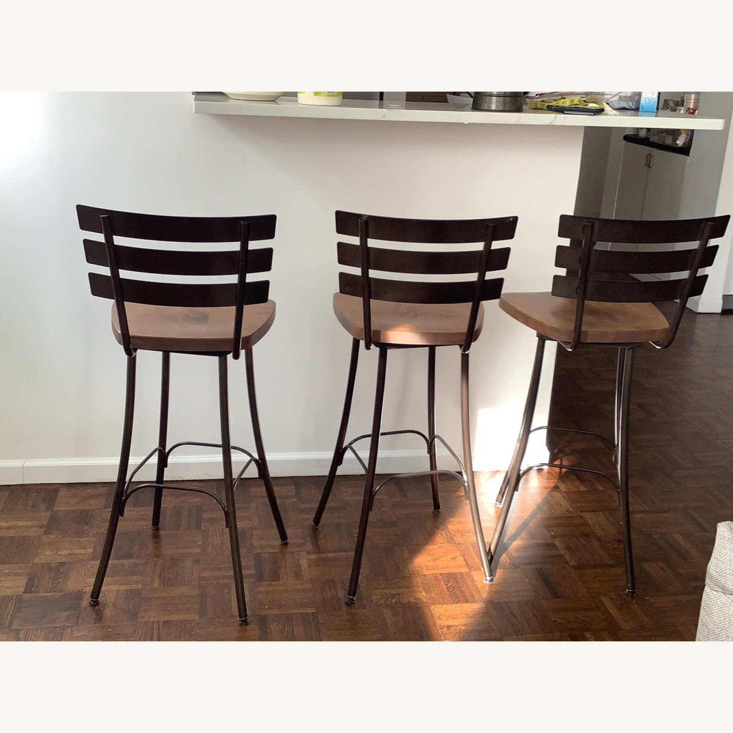 3 Industrial Reclaimed Wood Barstools  - image-2