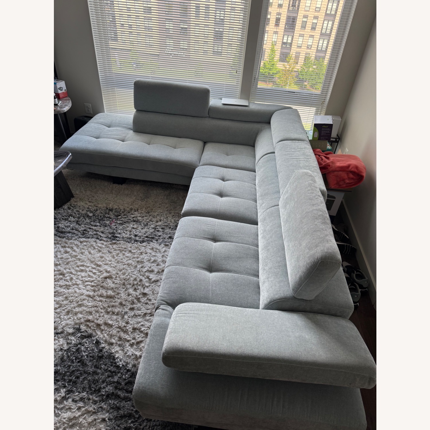 Avalon Light Blue 123'' 2 Piece Sectional with Ottoman - image-2