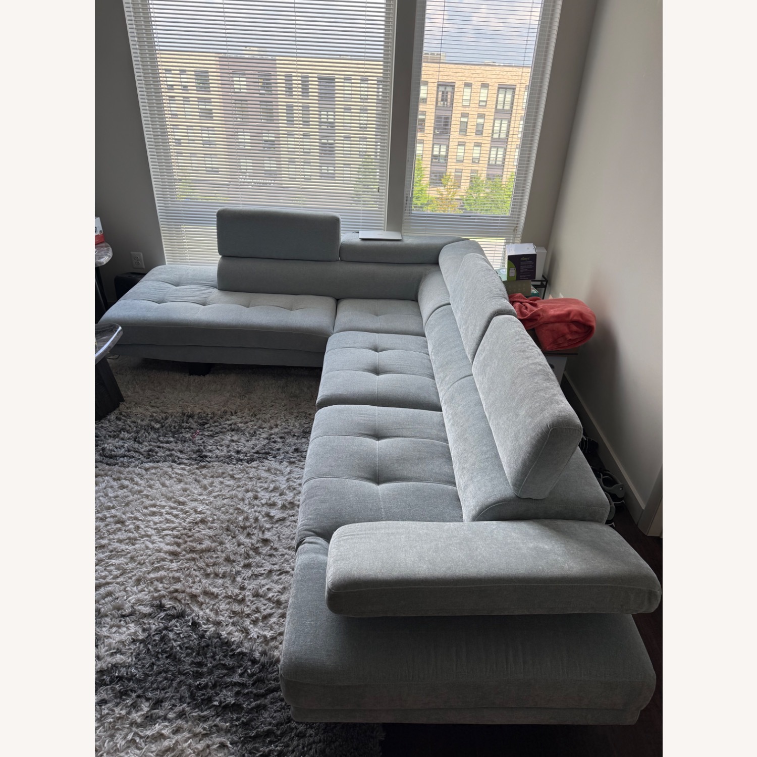 Avalon Light Blue 123'' 2 Piece Sectional with Ottoman - image-3