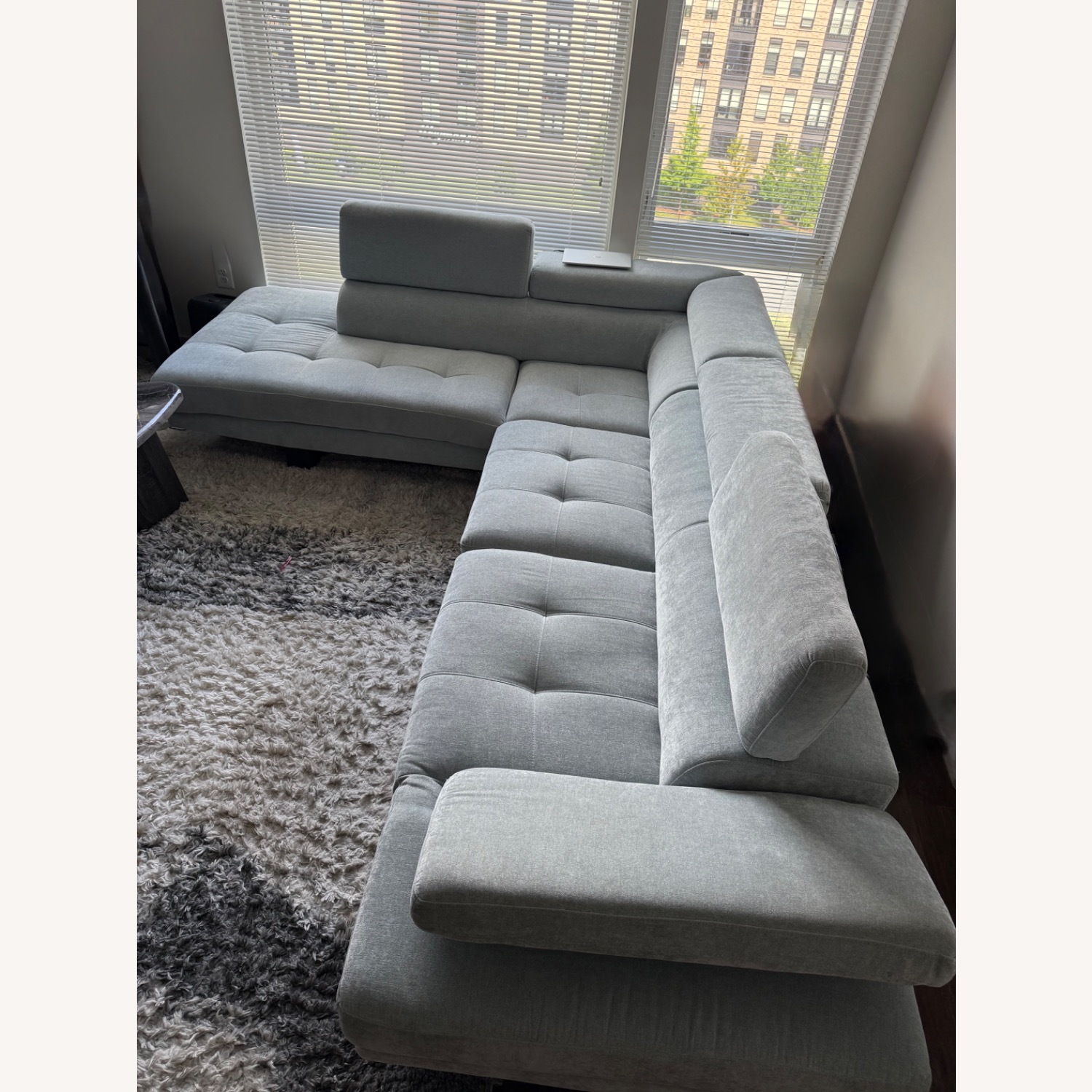 Avalon Light Blue 123'' 2 Piece Sectional with Ottoman - image-0