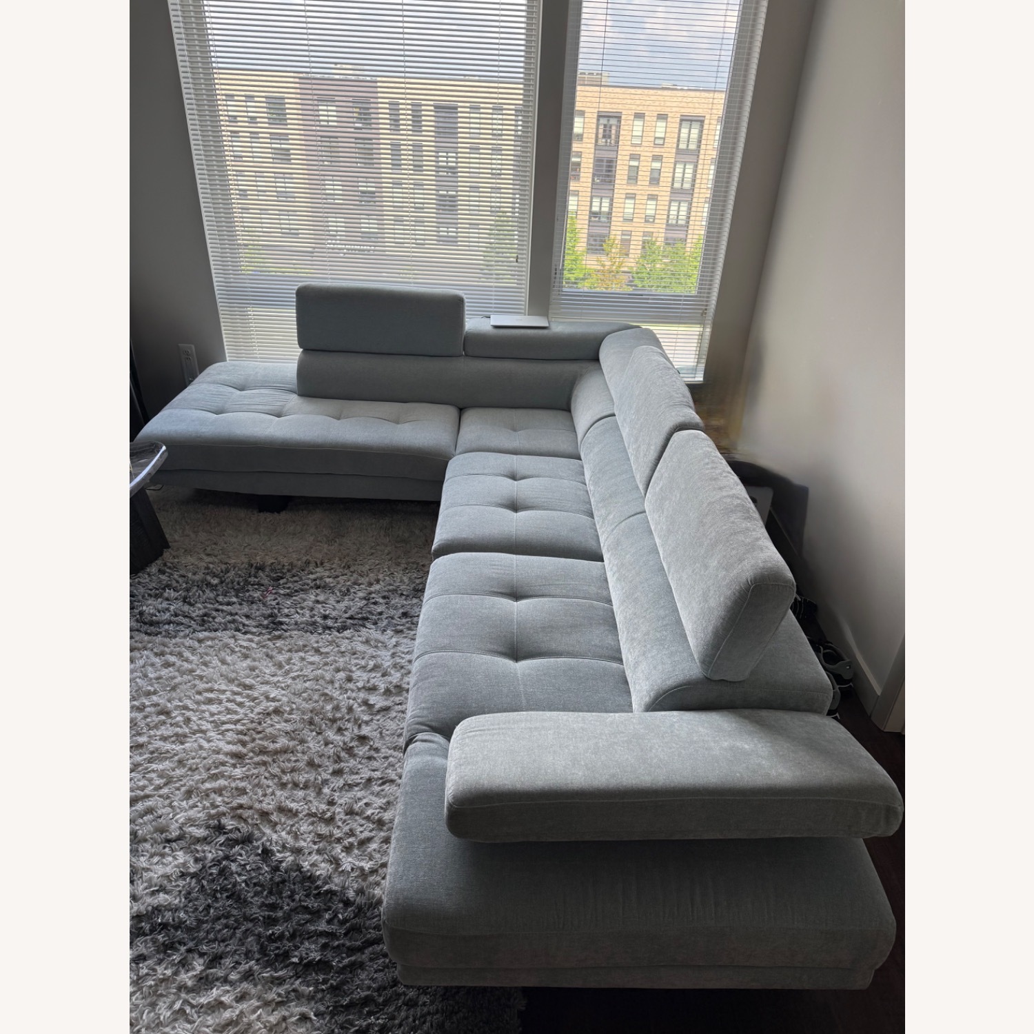 Avalon Light Blue 123'' 2 Piece Sectional with Ottoman - image-4