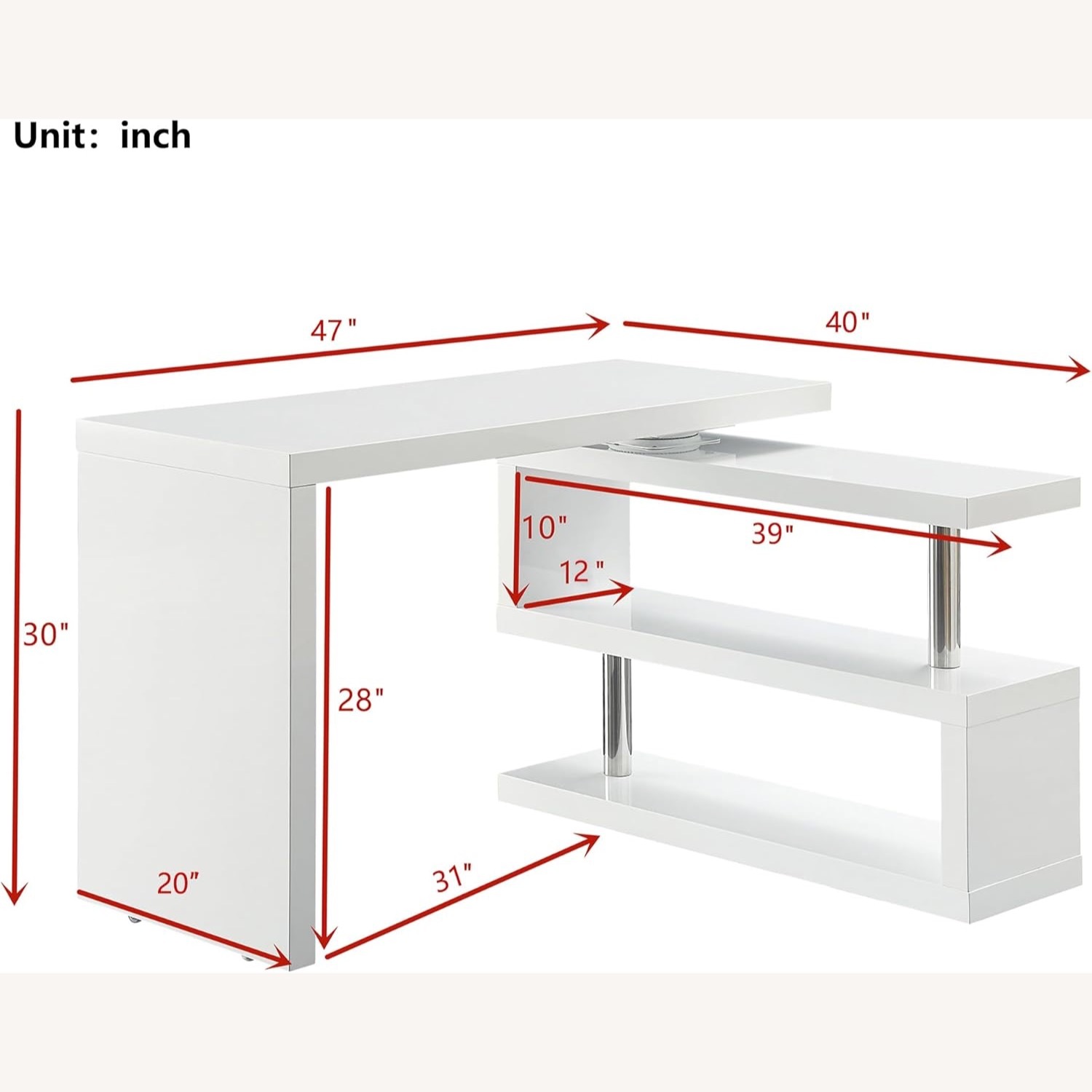 High Gloss L-Shape Desk - image-3