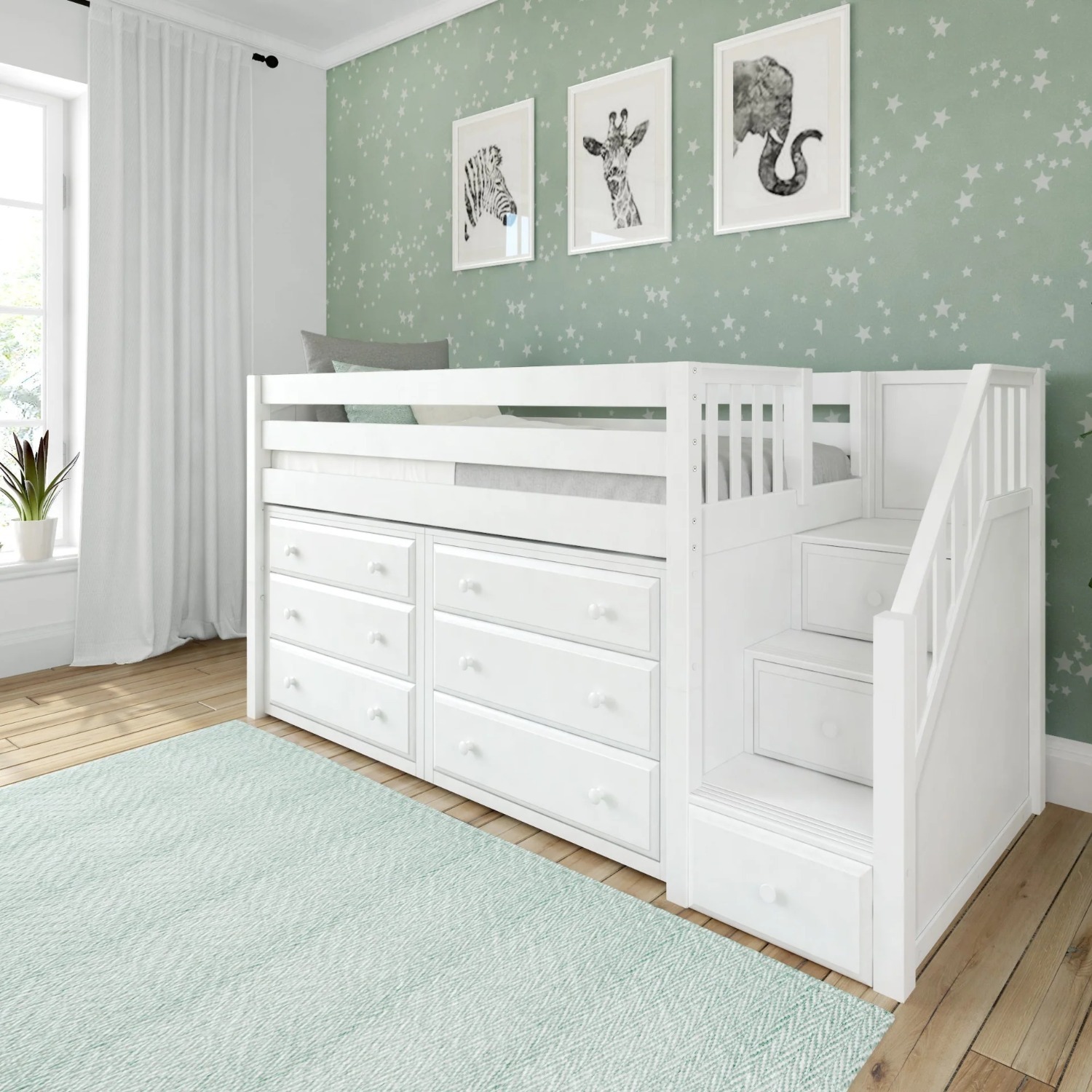 Maxtrix Twin Low Loft Bed with Stairs with Storage - image-3