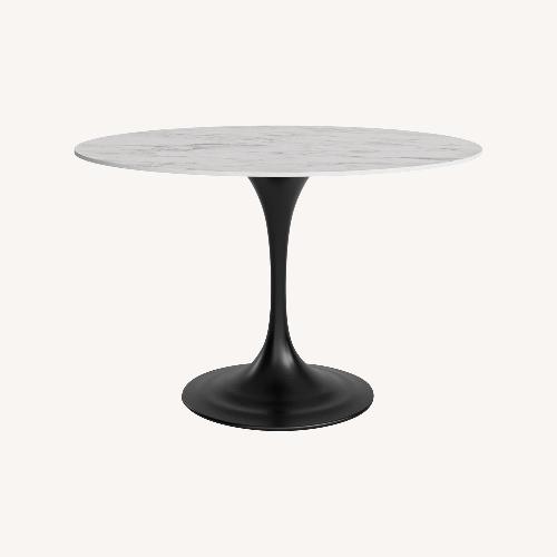 Used Genuine Marble Table, Black Metal Stand (48in) for sale on AptDeco