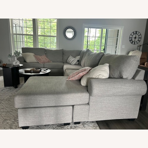 Used Grey Fabric 140" 2 Piece U-Shaped Sectional for sale on AptDeco