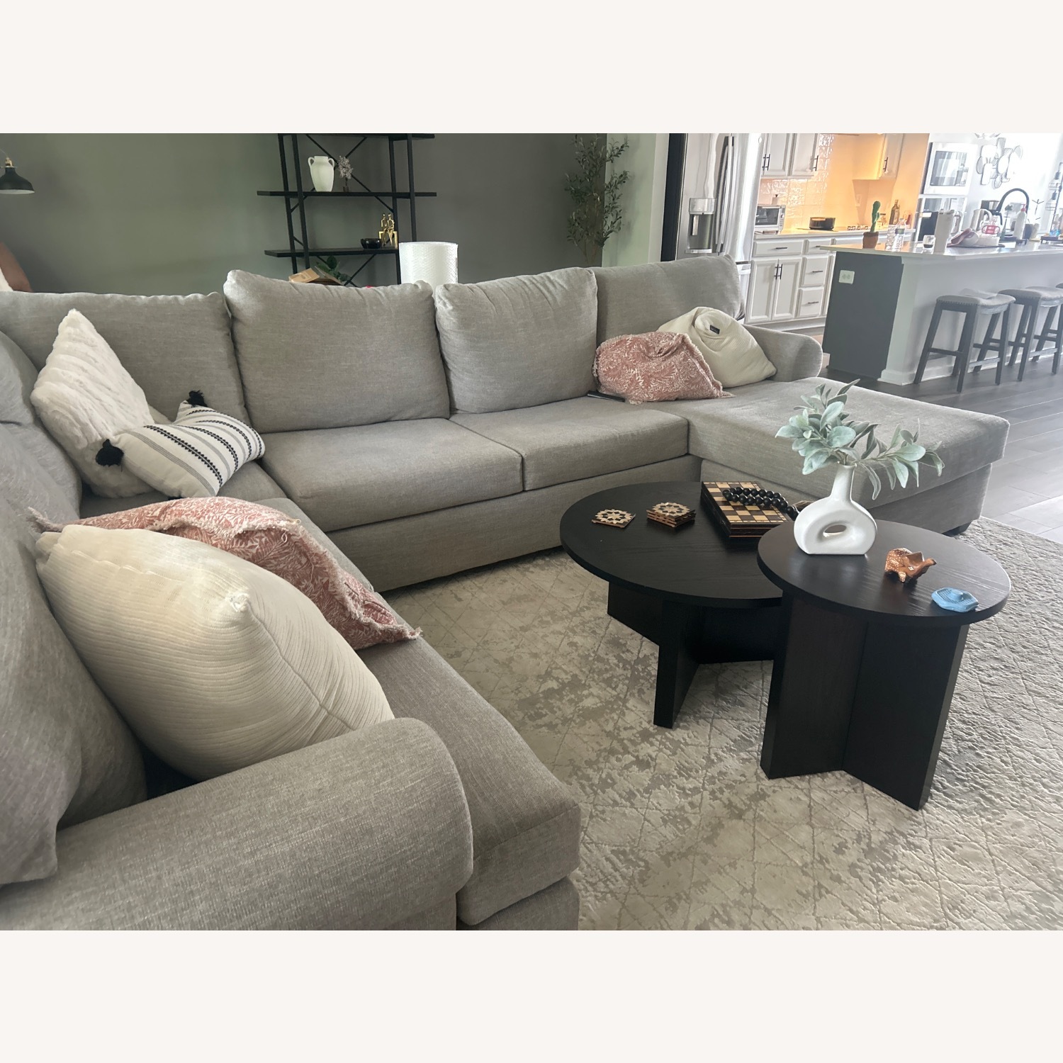 Grey Fabric 140" 2 Piece U-Shaped Sectional - image-5