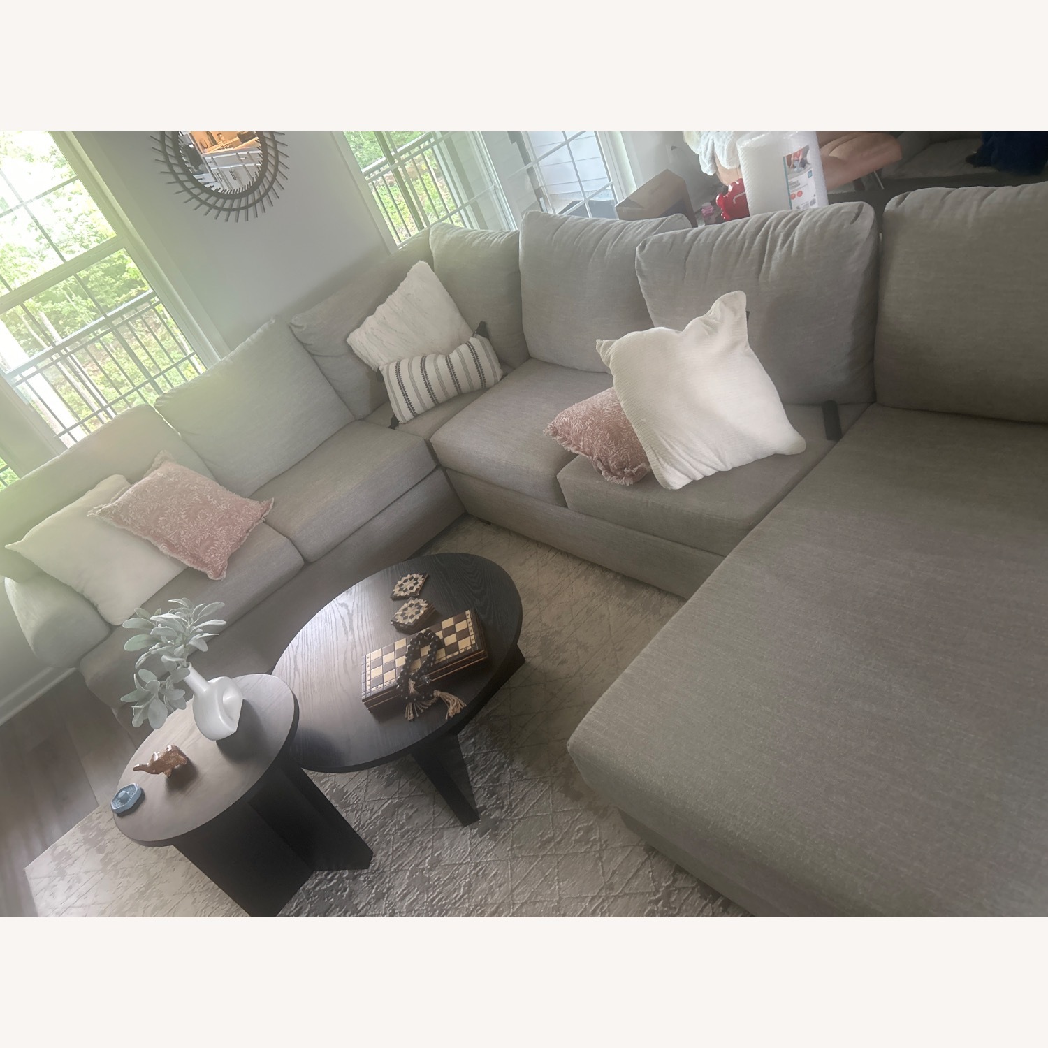 Grey Fabric 140" 2 Piece U-Shaped Sectional - image-6