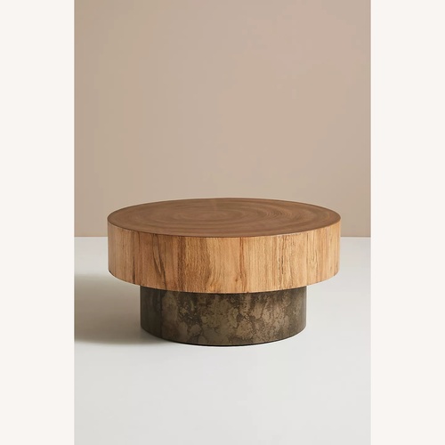 Used Anthropologie Vintage 36” Round Wood Coffee Table for sale on AptDeco
