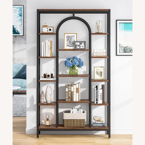 Used Arched Bookshelf Dark Brown and Black for sale on AptDeco