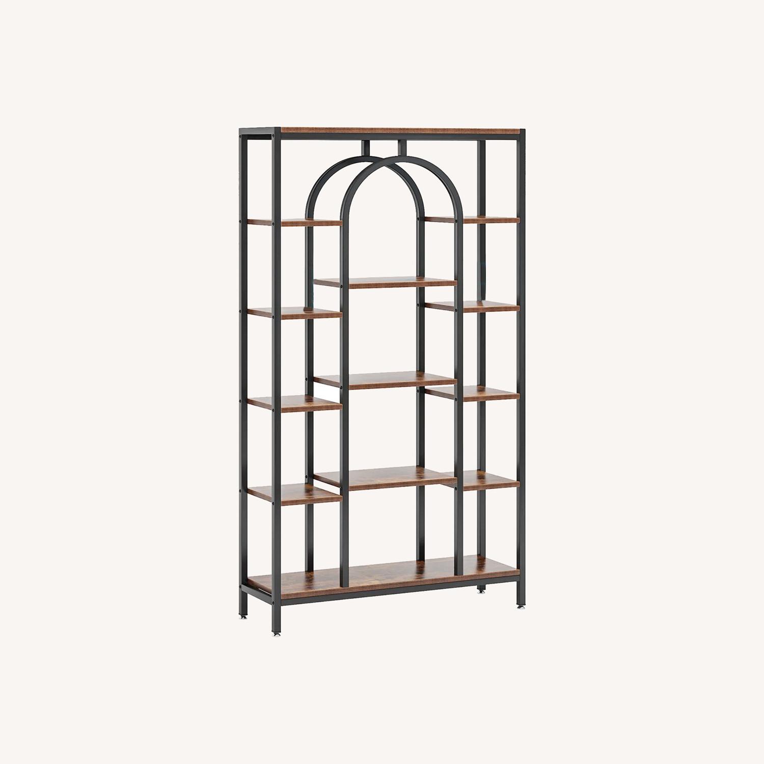 Arched Bookshelf Dark Brown and Black - image-0