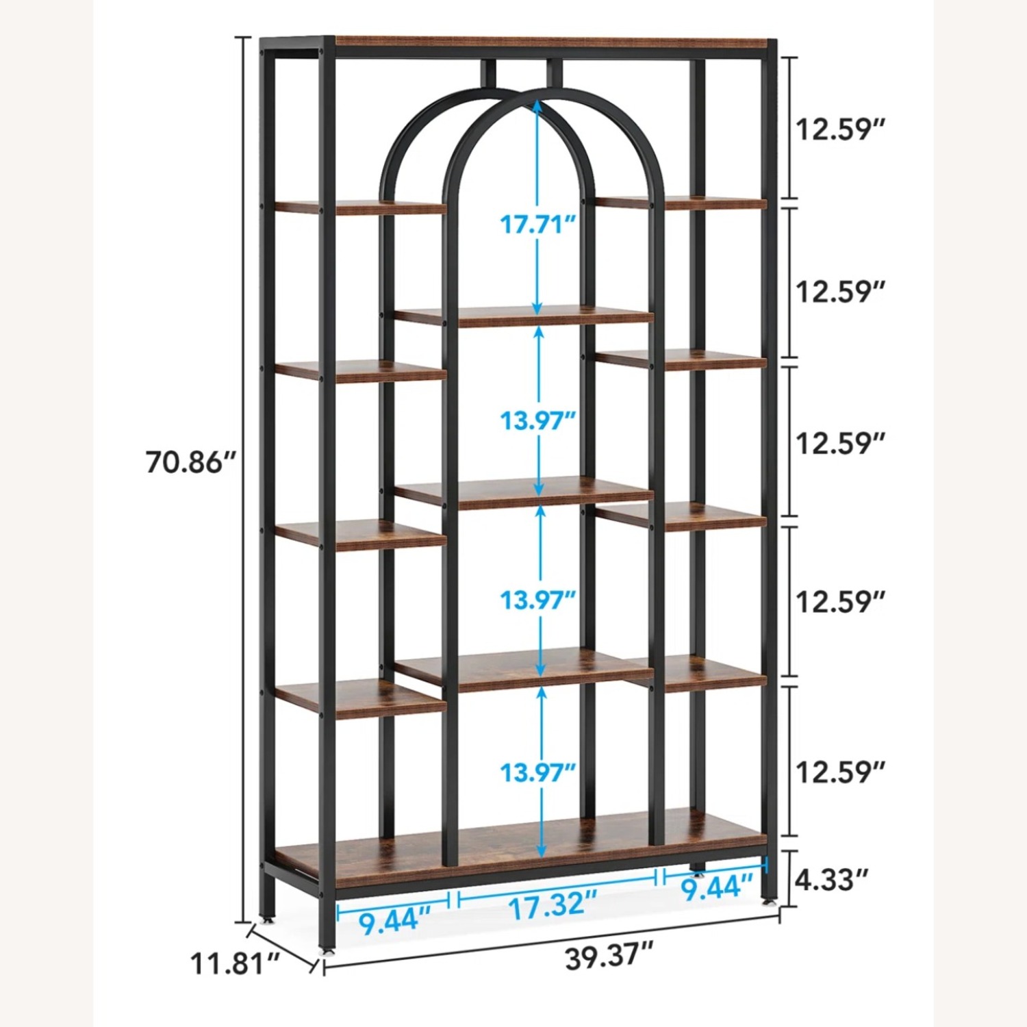 Arched Bookshelf Dark Brown and Black - image-2