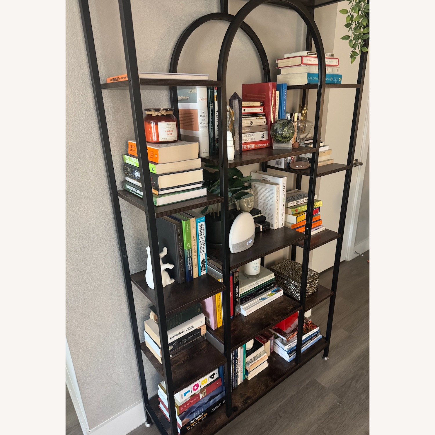 Arched Bookshelf Dark Brown and Black - image-1