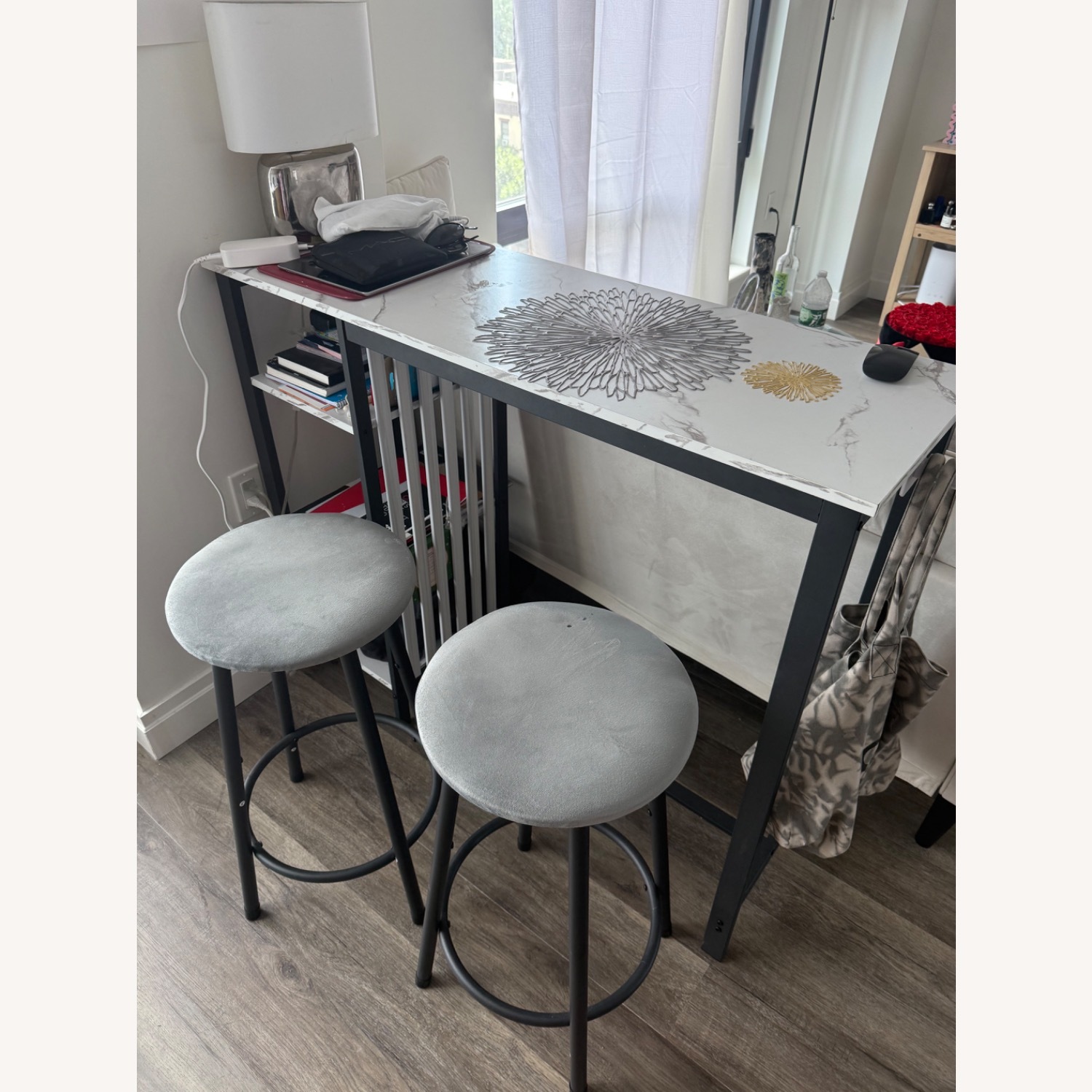 AWQM Bar Table Set with Storage Shelves - image-3