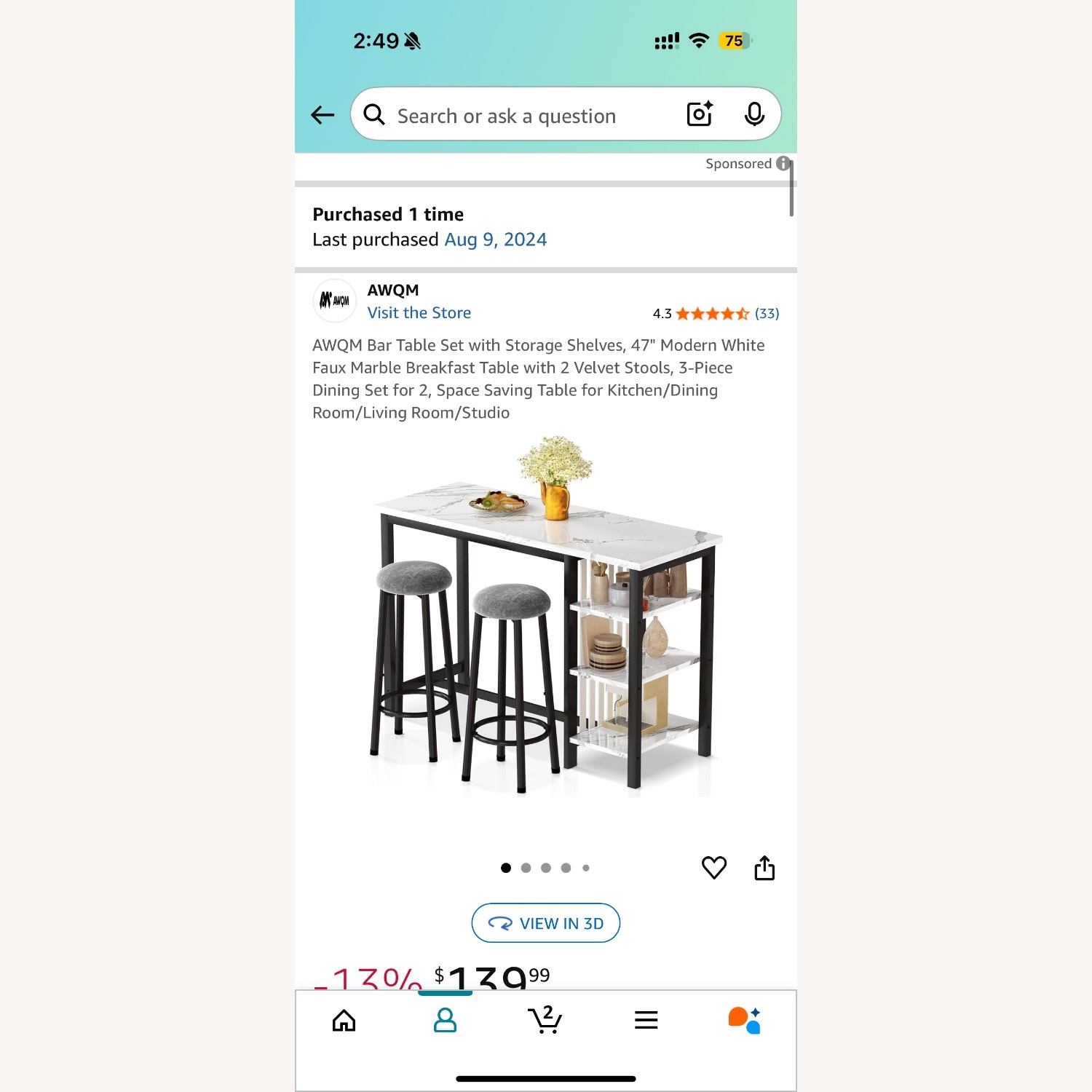 AWQM Bar Table Set with Storage Shelves - image-1