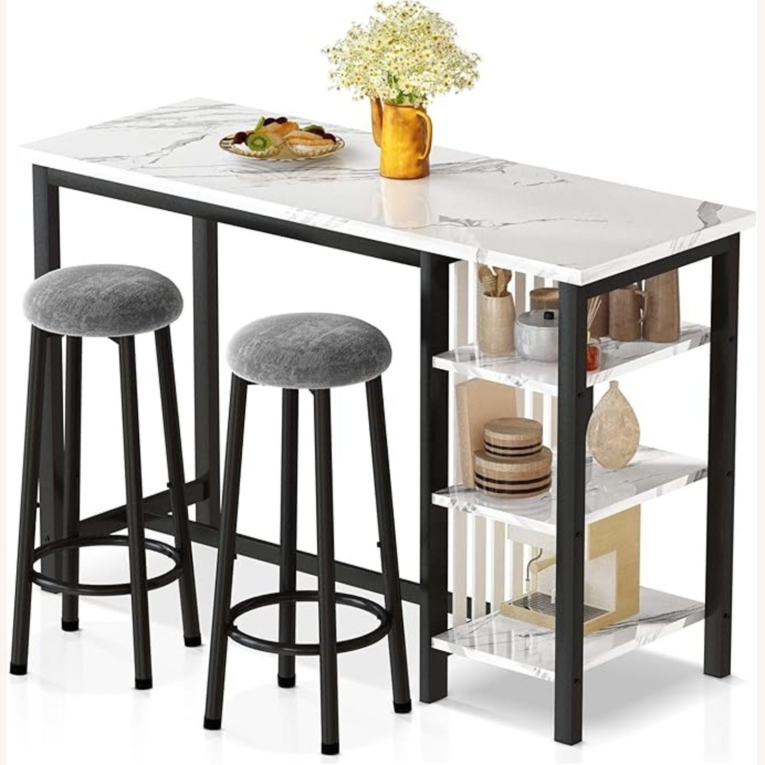 AWQM Bar Table Set with Storage Shelves - image-4