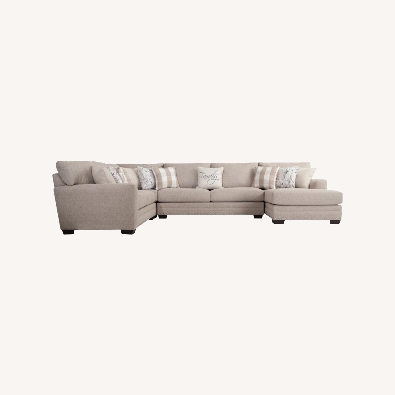Cottage Chic Beige Sectional Sofa with Chaise - image-0