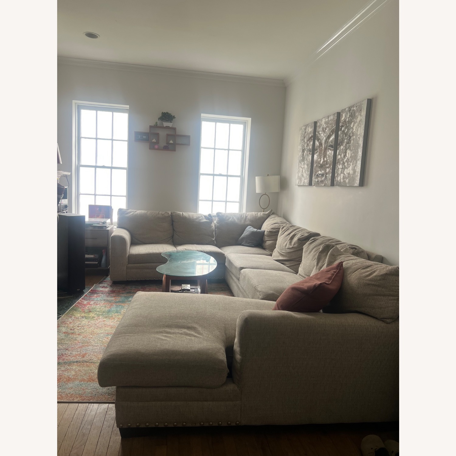 Cottage Chic Beige Sectional Sofa with Chaise - image-3