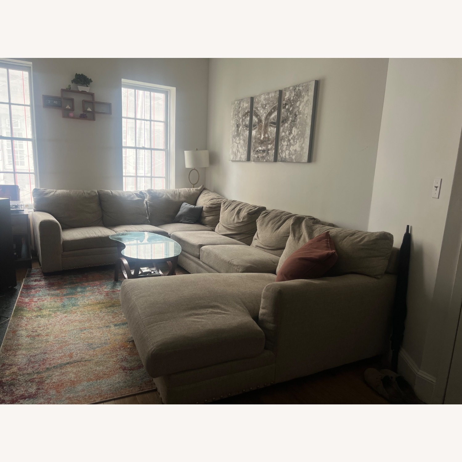 Cottage Chic Beige Sectional Sofa with Chaise - image-1