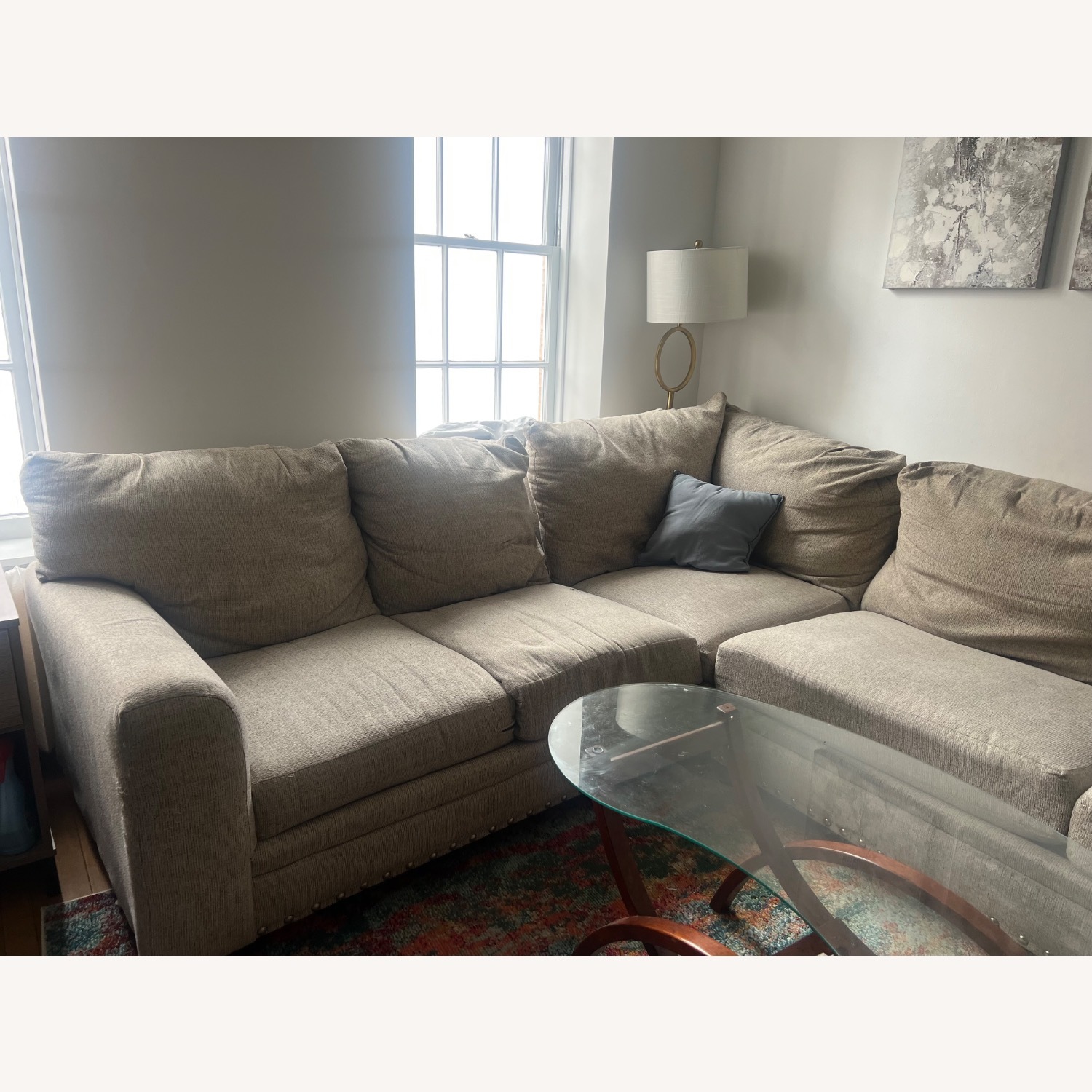 Cottage Chic Beige Sectional Sofa with Chaise - image-4