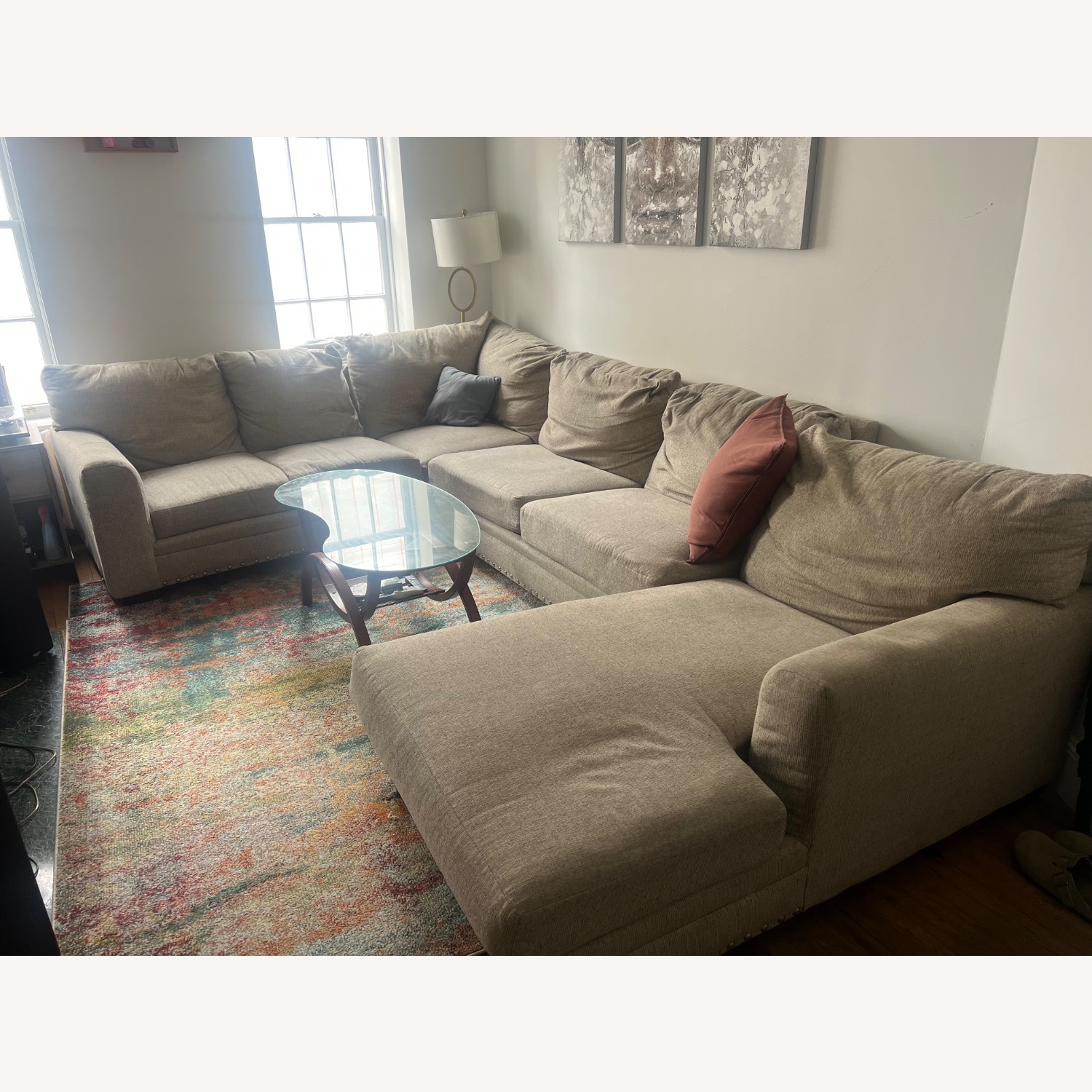 Cottage Chic Beige Sectional Sofa with Chaise - image-5