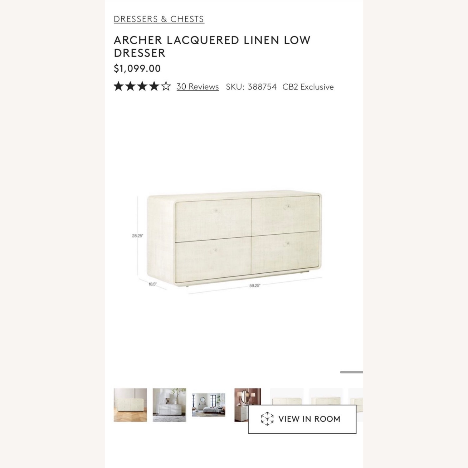 CB2 Archer Lacquered Linen Low Dresser - image-5