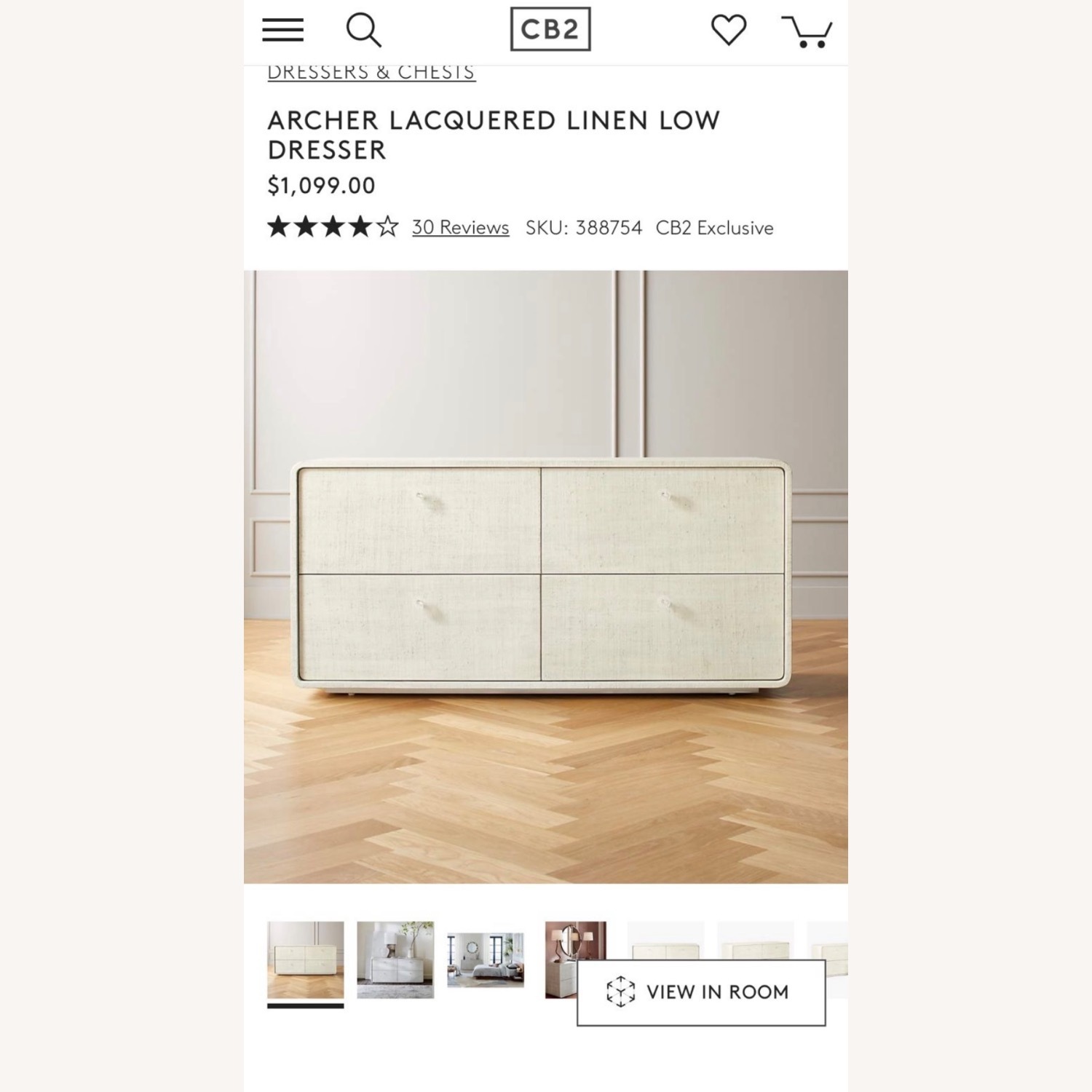 CB2 Archer Lacquered Linen Low Dresser - image-7