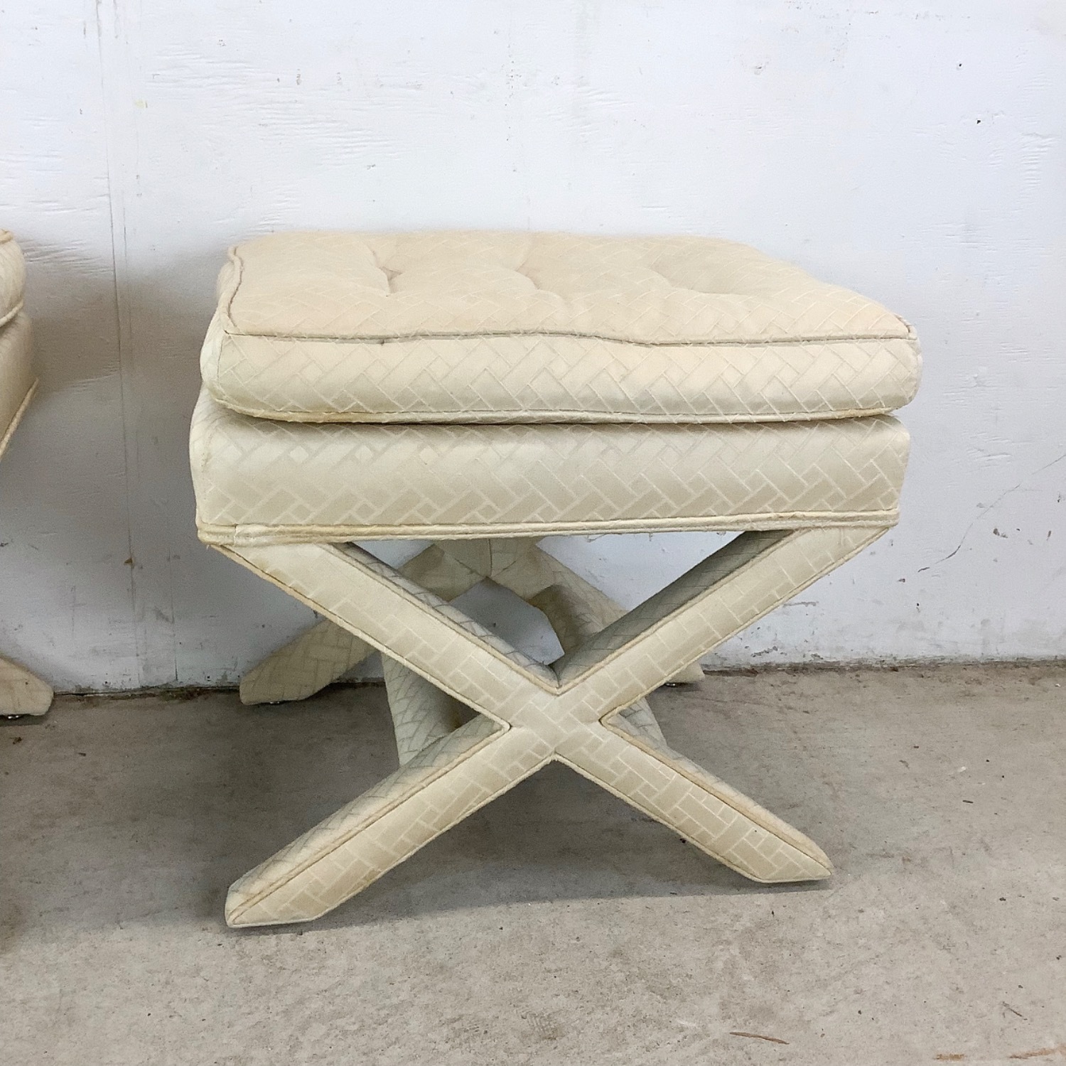 Pair Vintage X Base Ottomans - image-5