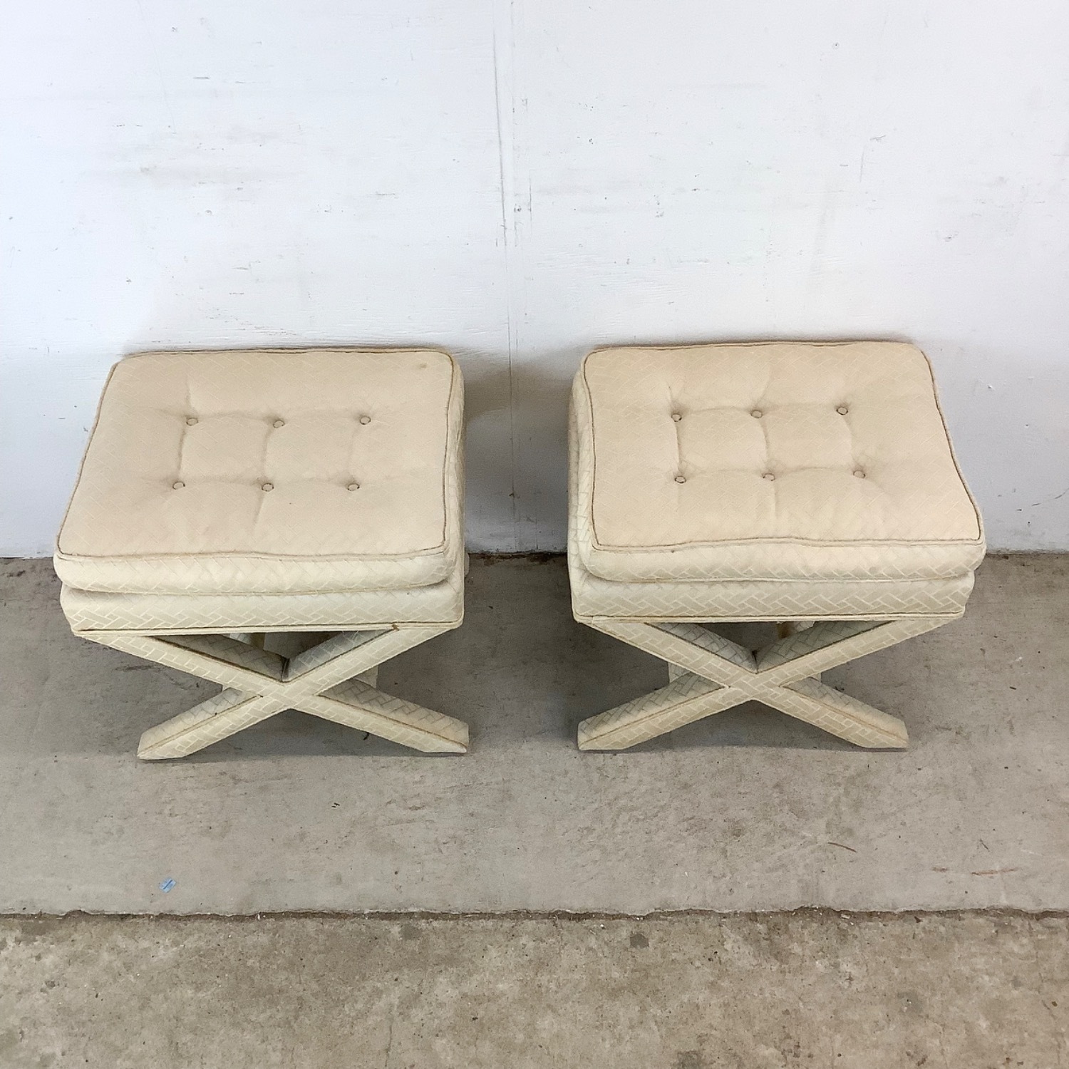 Pair Vintage X Base Ottomans - image-2