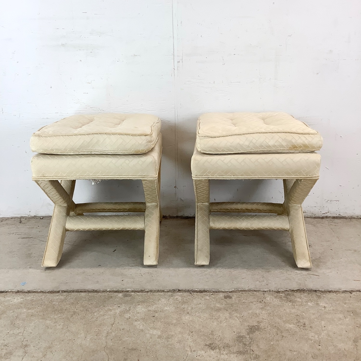 Pair Vintage X Base Ottomans - image-8
