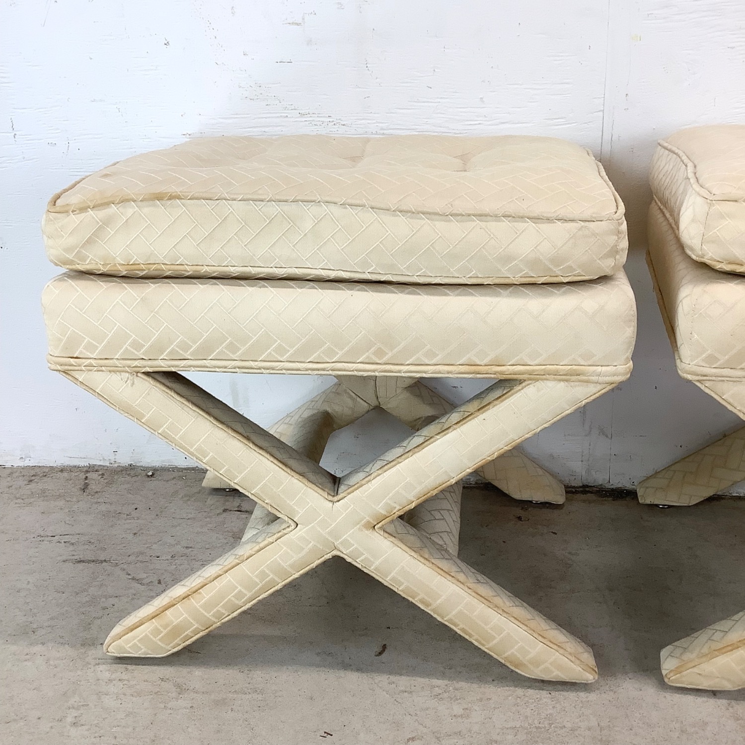 Pair Vintage X Base Ottomans - image-20