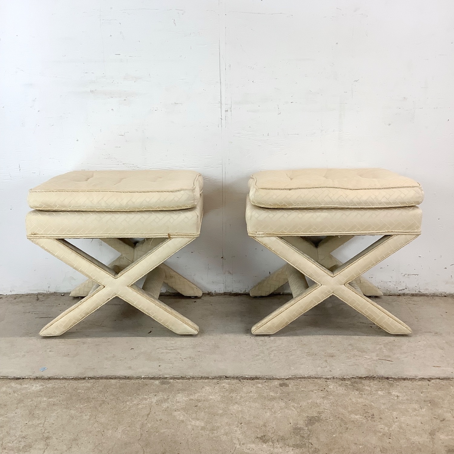 Pair Vintage X Base Ottomans - image-0
