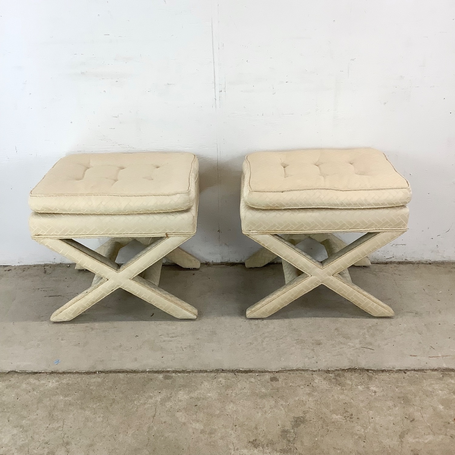 Pair Vintage X Base Ottomans - image-1