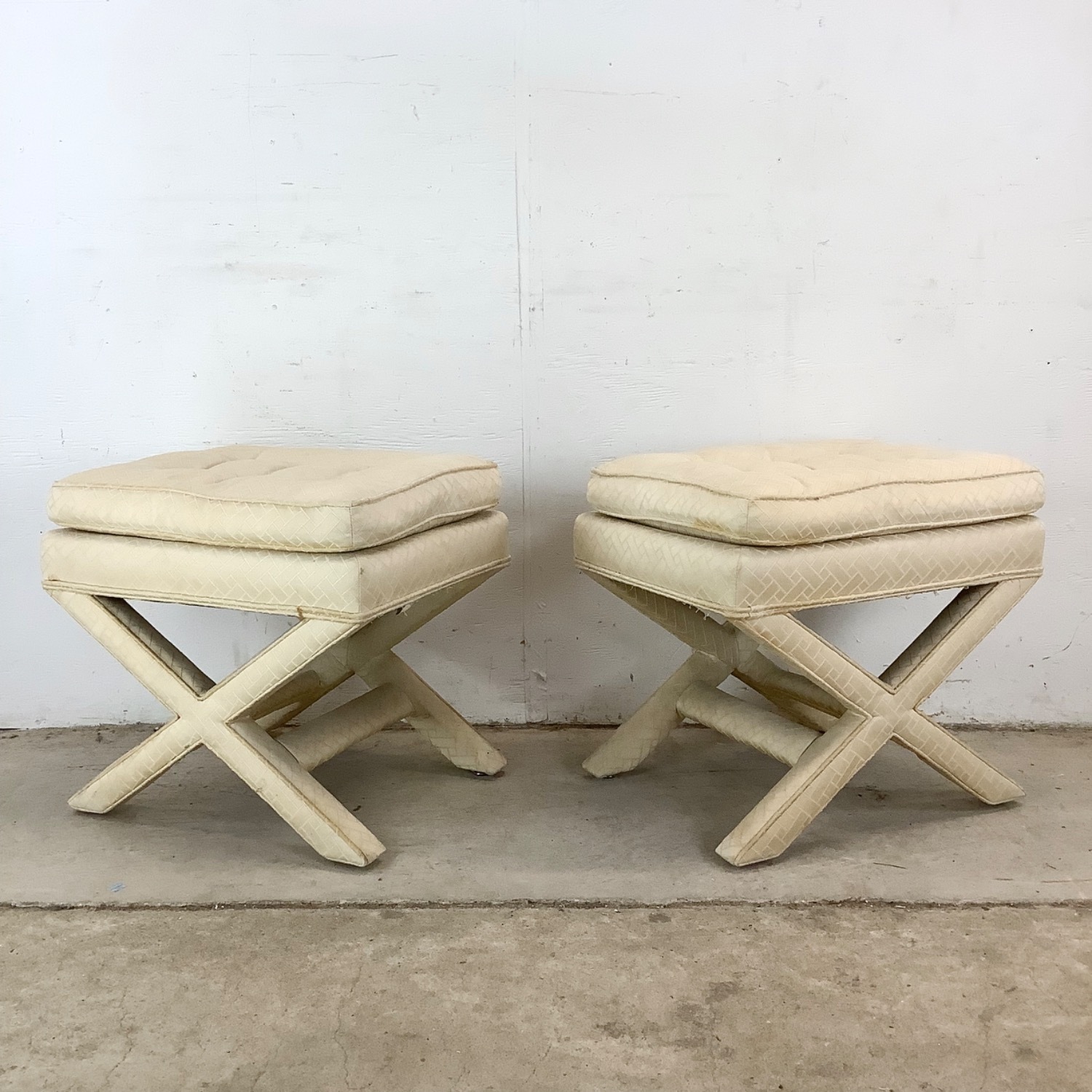 Pair Vintage X Base Ottomans - image-7