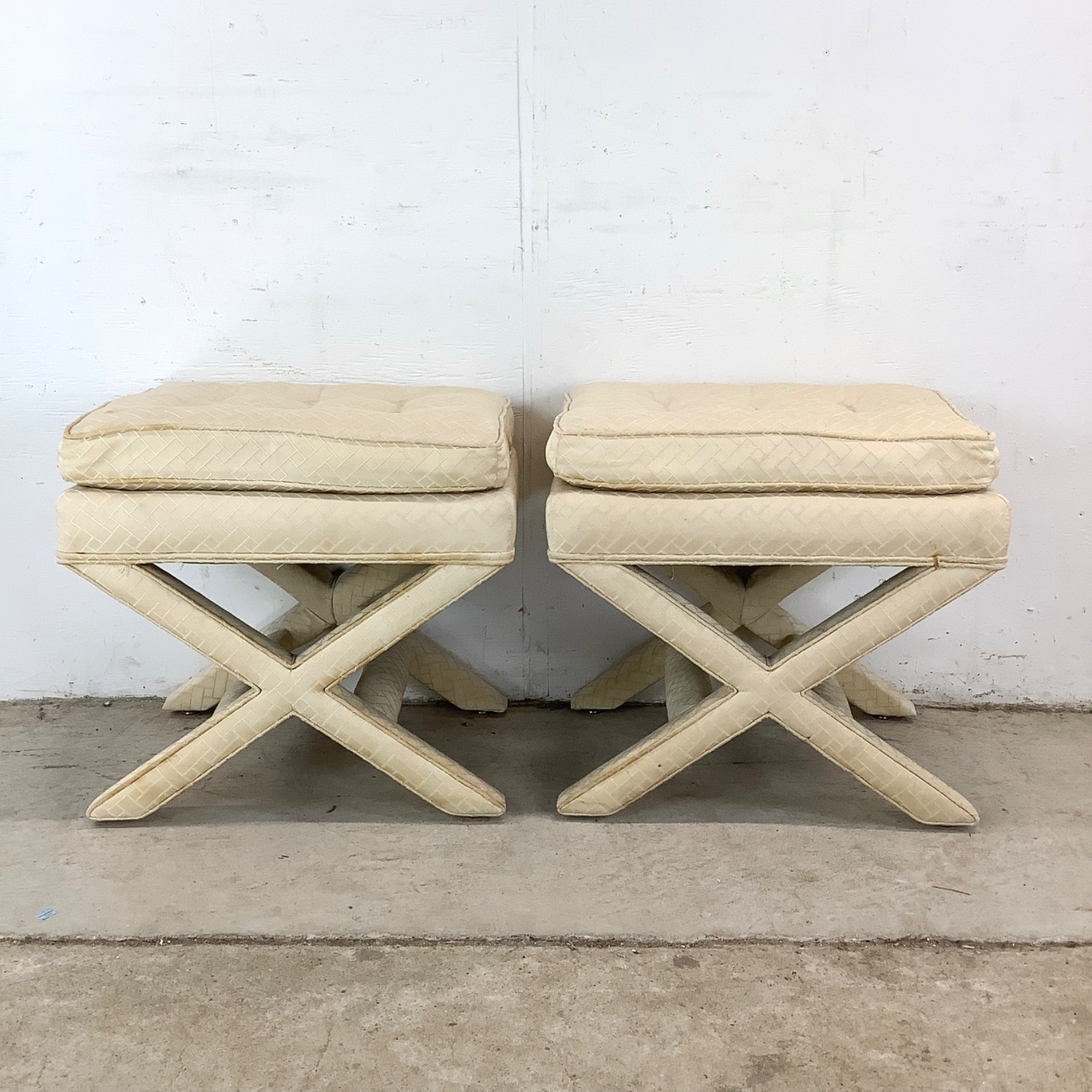 Pair Vintage X Base Ottomans - image-9