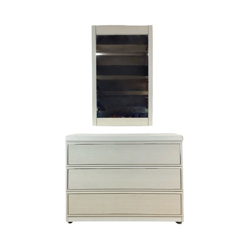 Used Vintage Modern Three Drawer Dresser With Mirror for sale on AptDeco