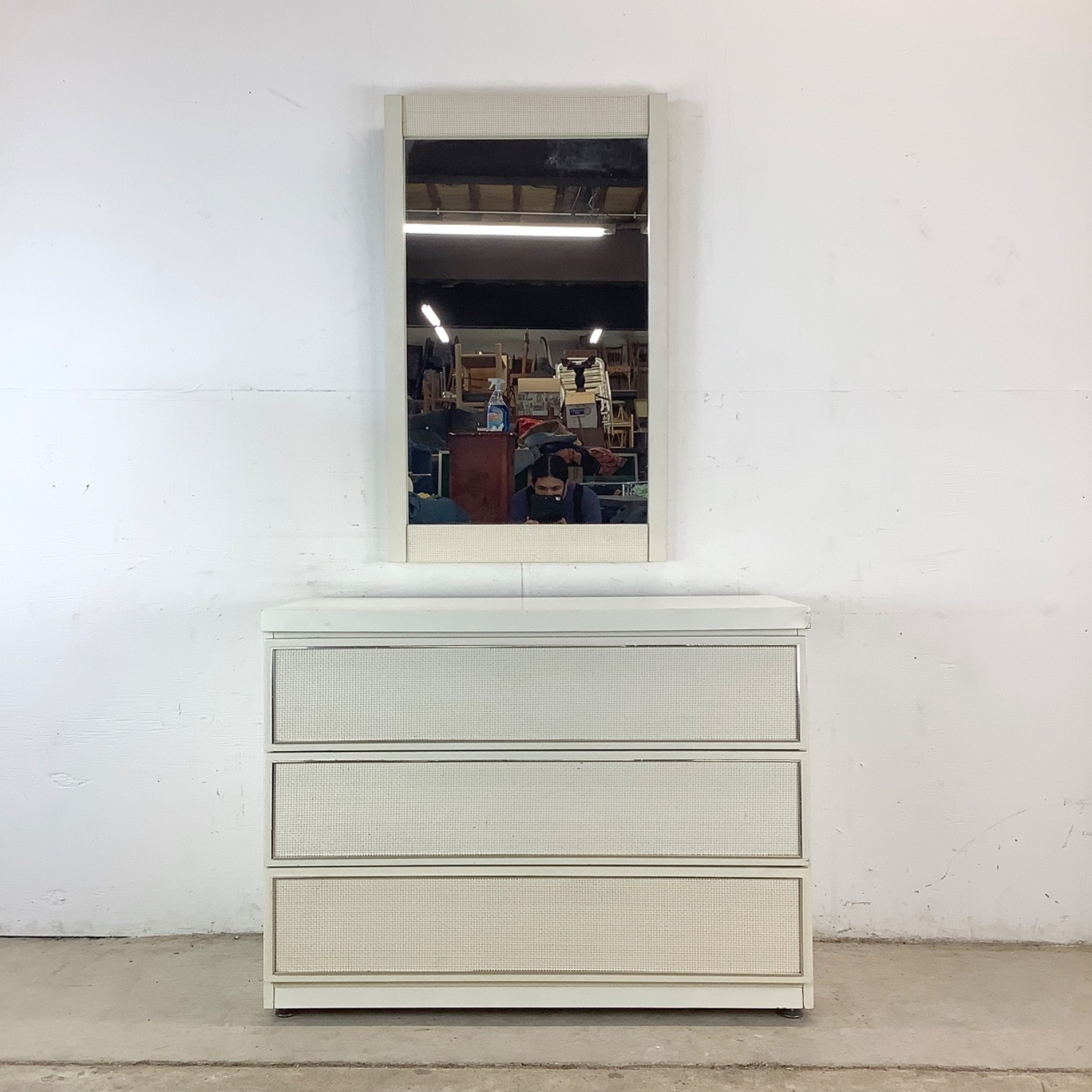 Vintage Modern Three Drawer Dresser With Mirror - image-1