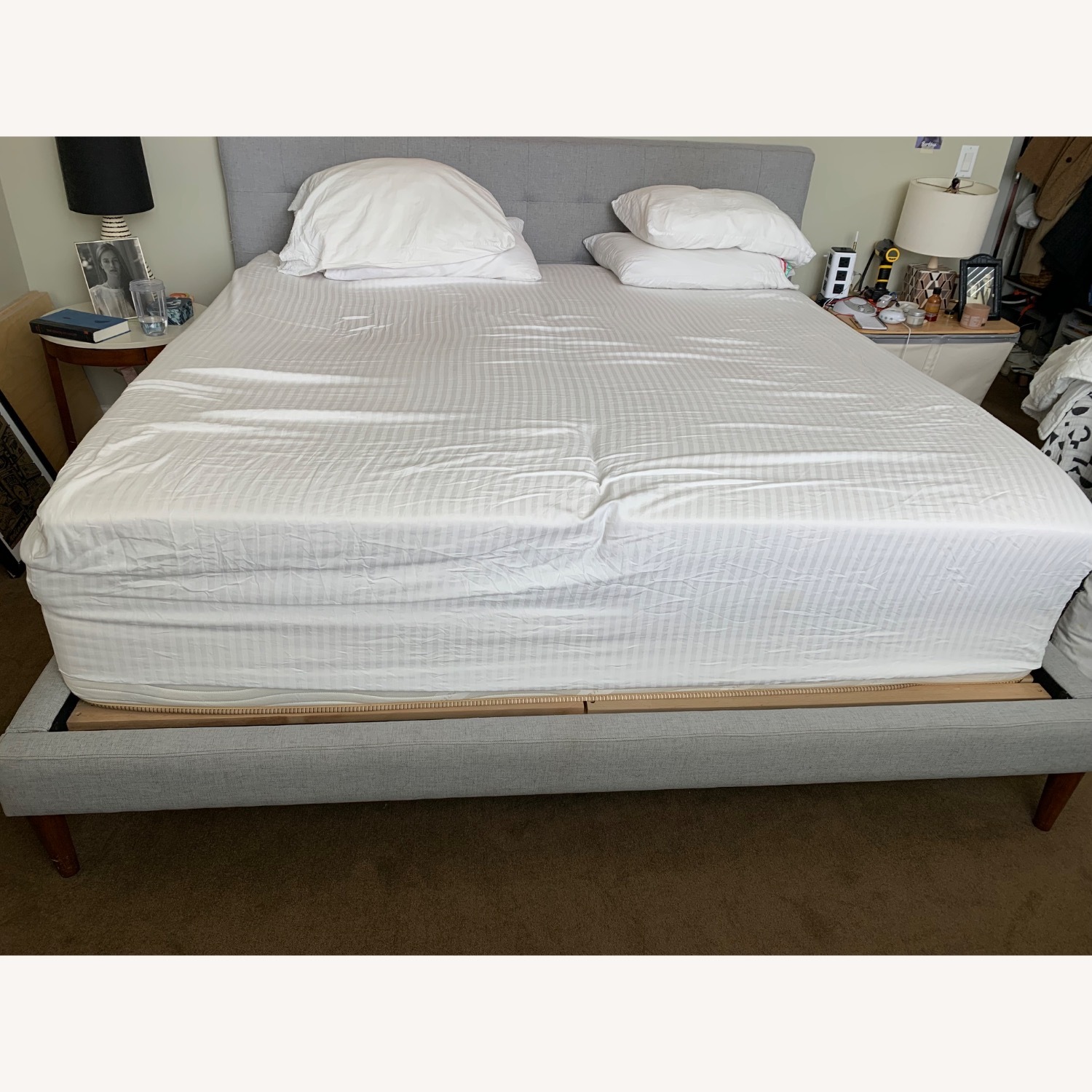 West Elm Grey Linen King Bed - image-10
