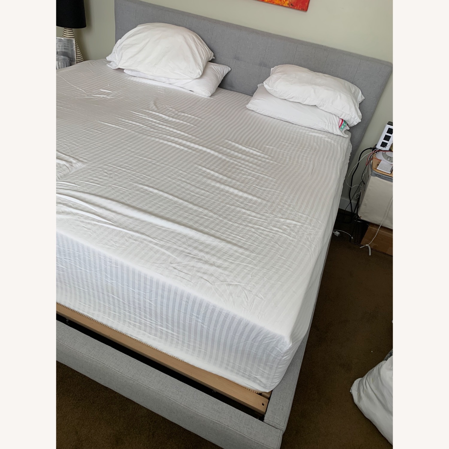 West Elm Grey Linen King Bed - image-5