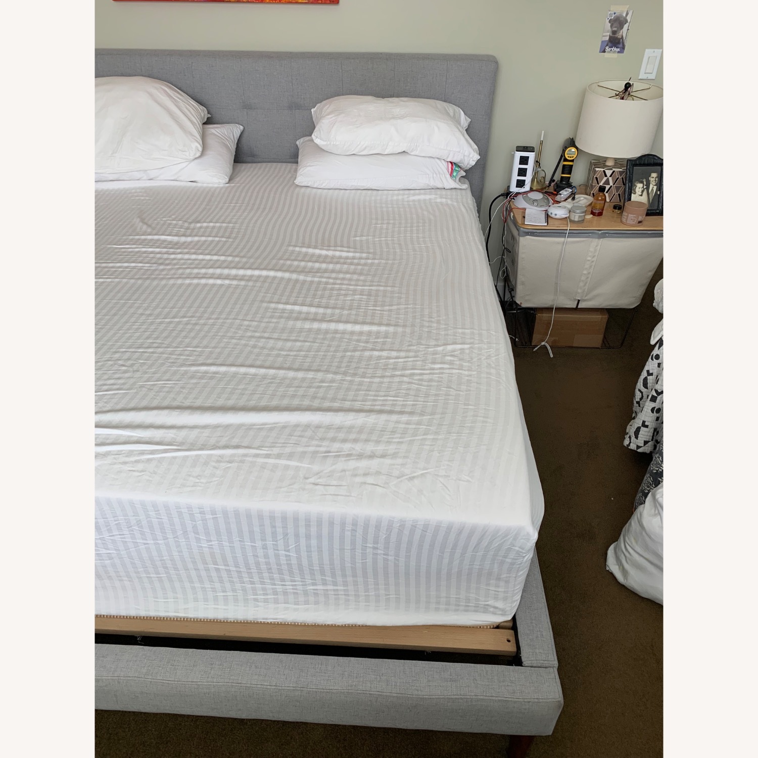 West Elm Grey Linen King Bed - image-4