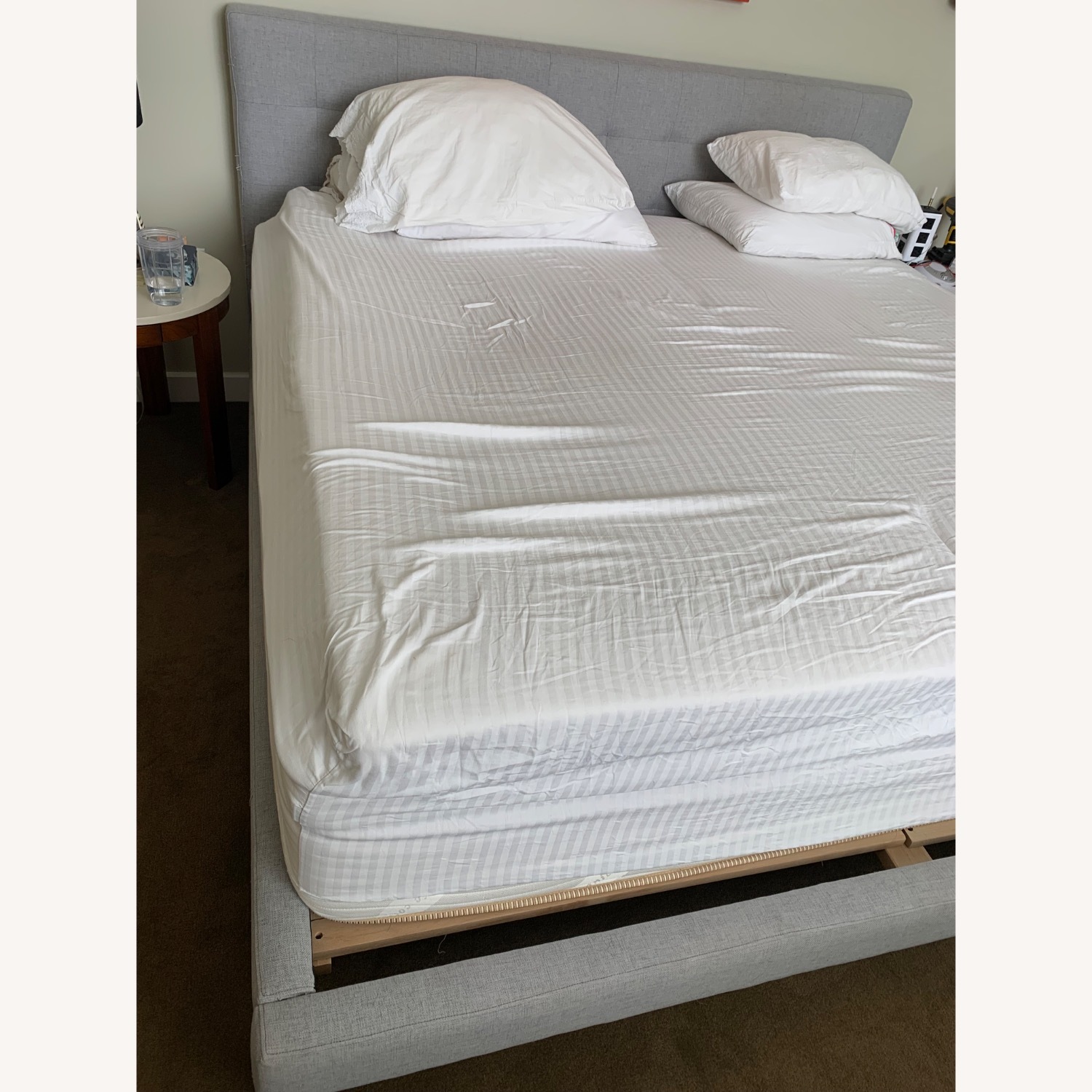 West Elm Grey Linen King Bed - image-2
