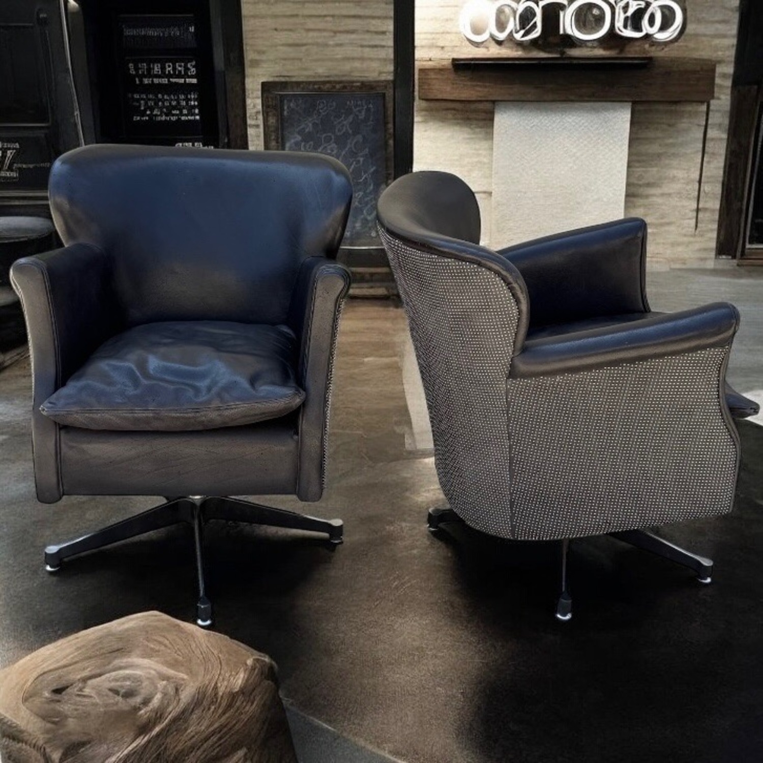 Timothy Oulton Punk Professor Black Swivel Chairs - image-1