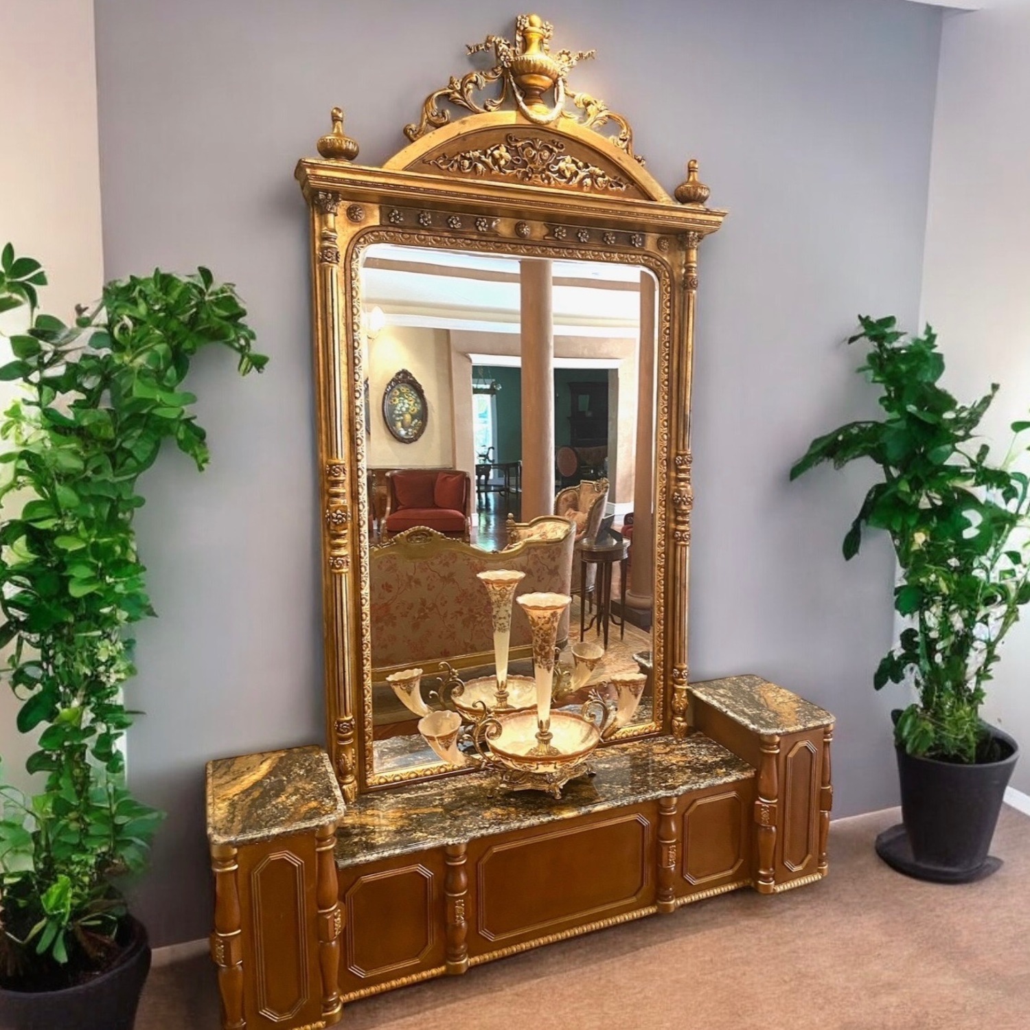 Custom Vintage Rococo Entry way Console Mirror - image-8