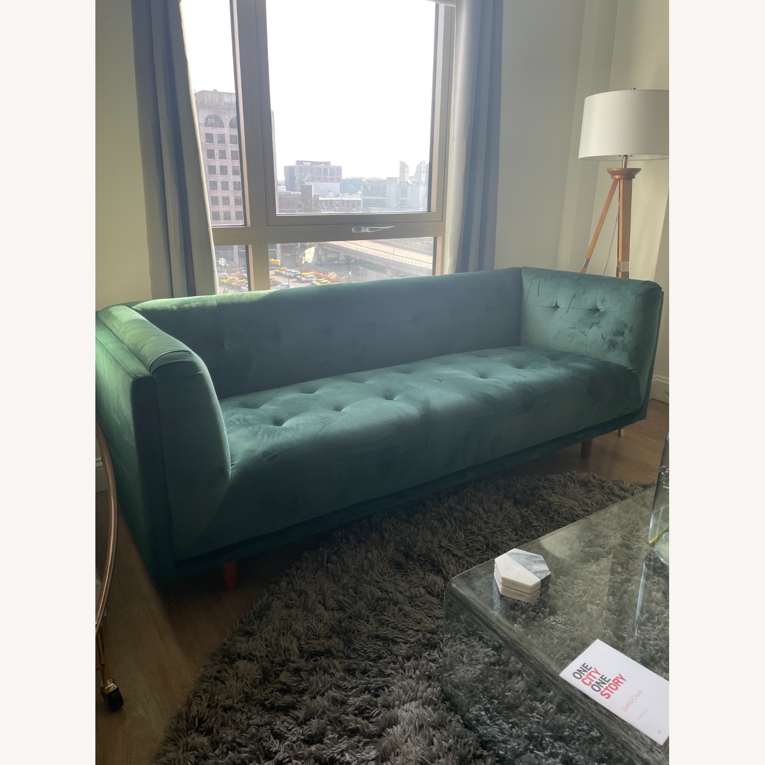 Emerald Green Velvet Sofa - image-1