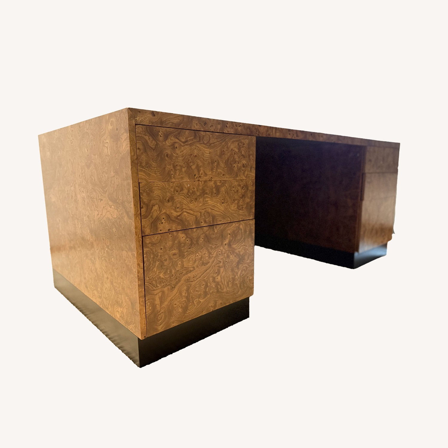 Milo Baughman Style Burlwood Executive Desk - image-0